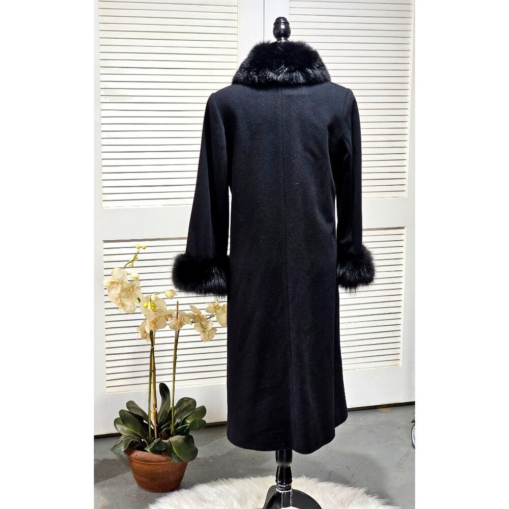 Forecaster Of Boston Women's Black Lambswool Long Coat With Fur Trim Size 6 235 - Picture 11 of 16